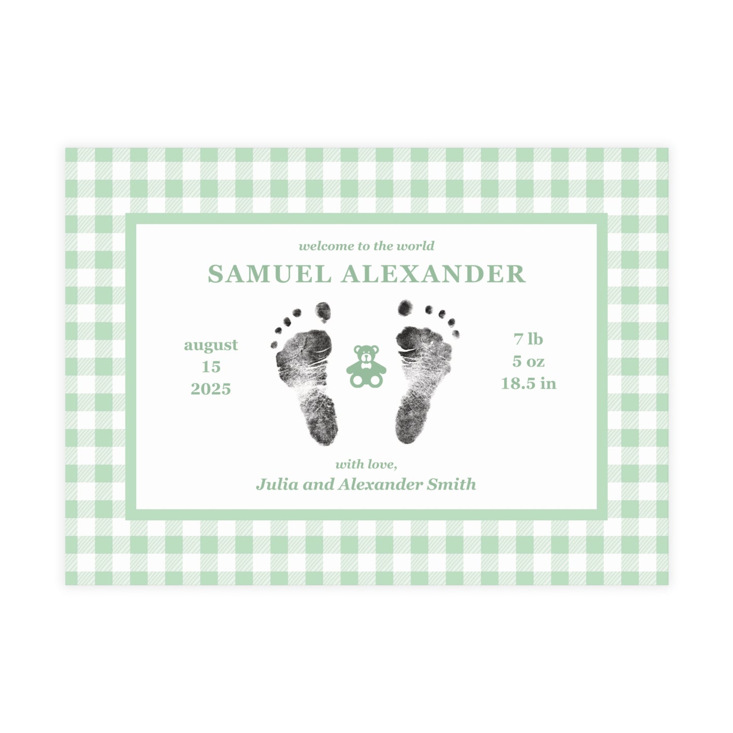 Birth Announcement - Classic Gingham (7 x 5)