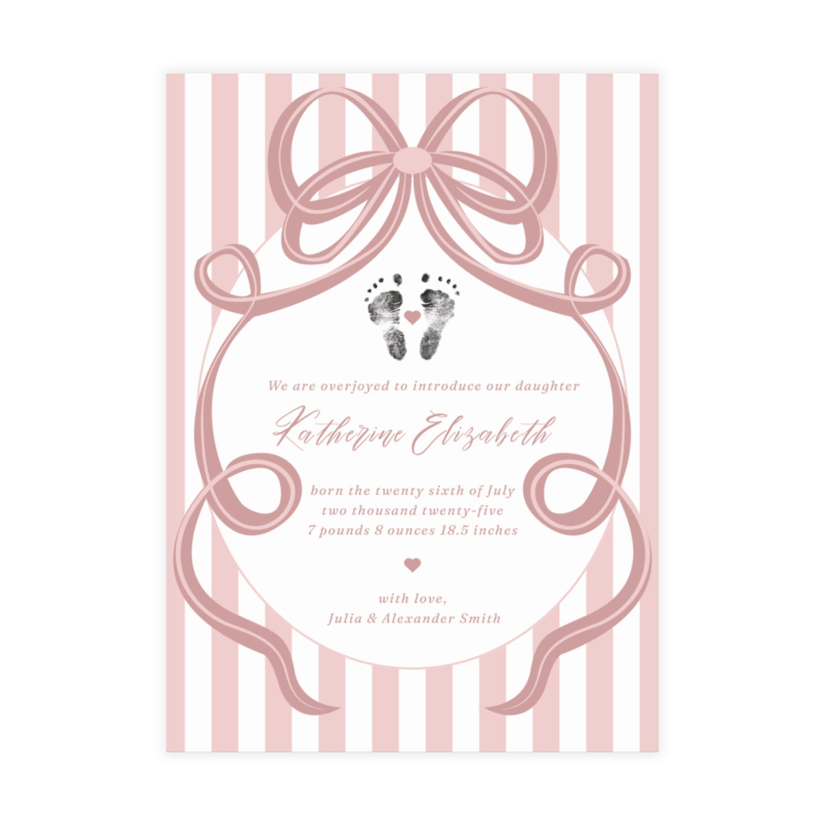 Birth Announcement - Bundles of Bows (5 x 7)
