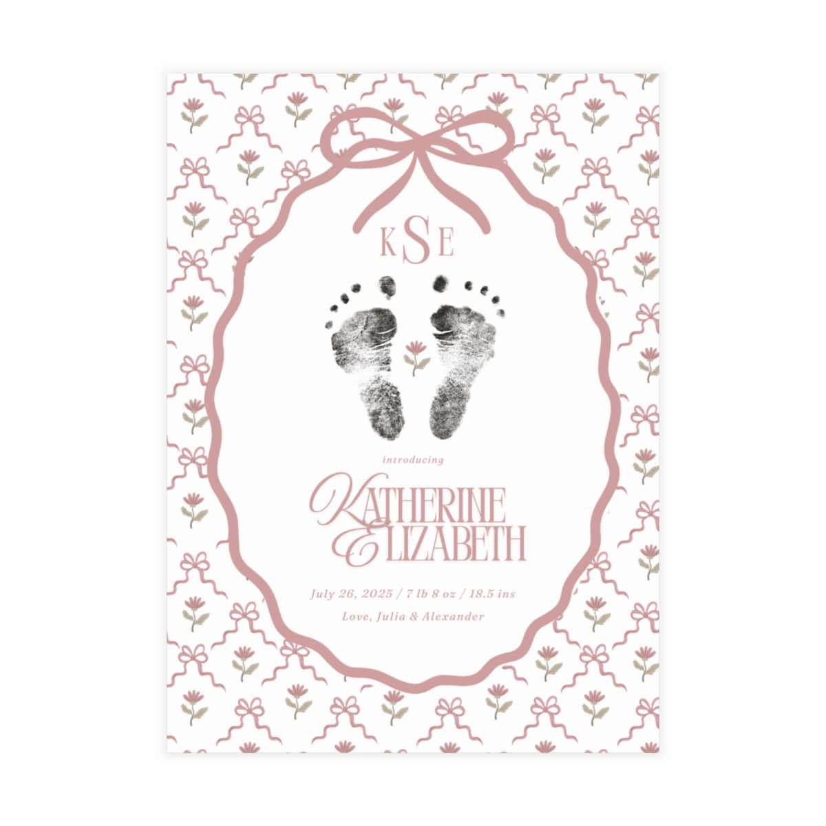 Birth Announcement - Floral Monogram (5 x 7)