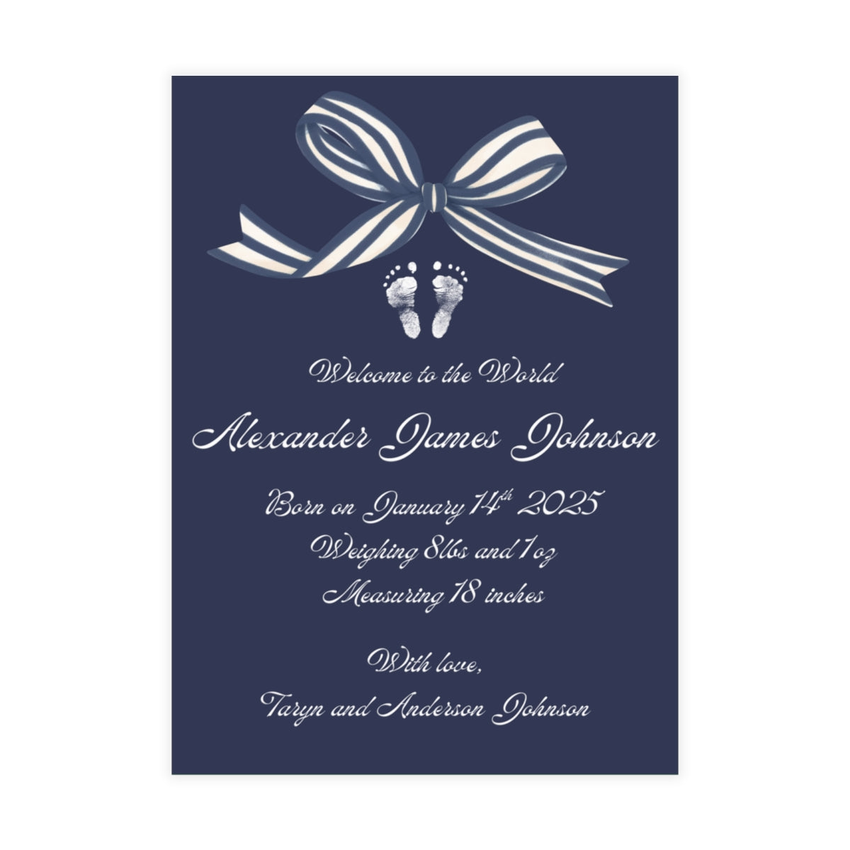 Birth Announcement - Classic Bow (5 x 7)