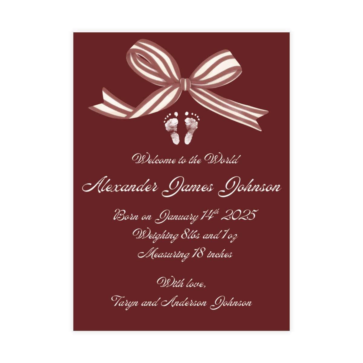 Birth Announcement - Classic Bow (5 x 7)