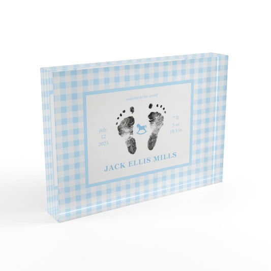 Blue acrylic block with baby footprints and text_2.