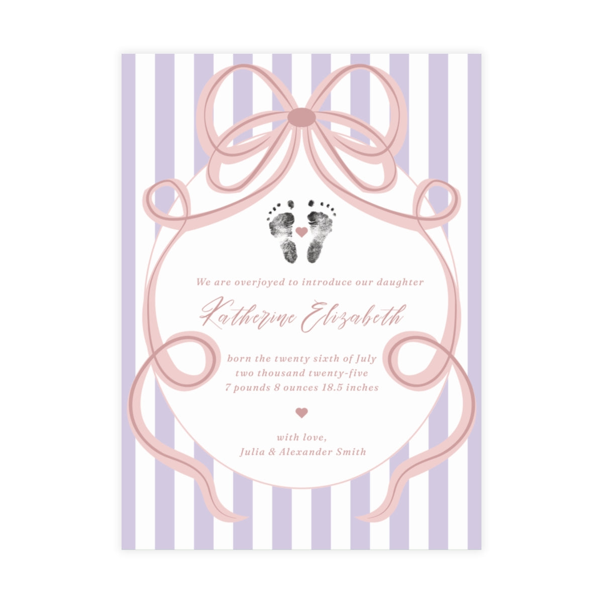Birth Announcement - Bundles of Bows (5 x 7)