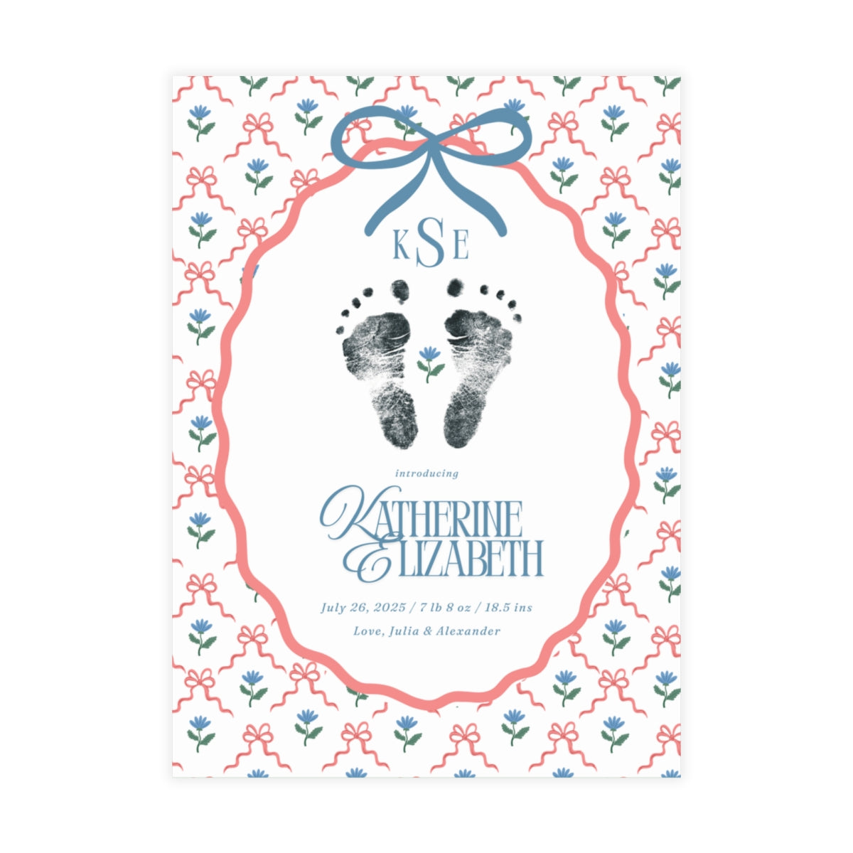 Birth Announcement - Floral Monogram (5 x 7)