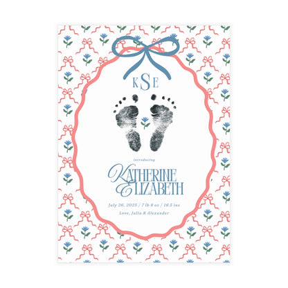 Birth Announcement - Floral Monogram (5 x 7)