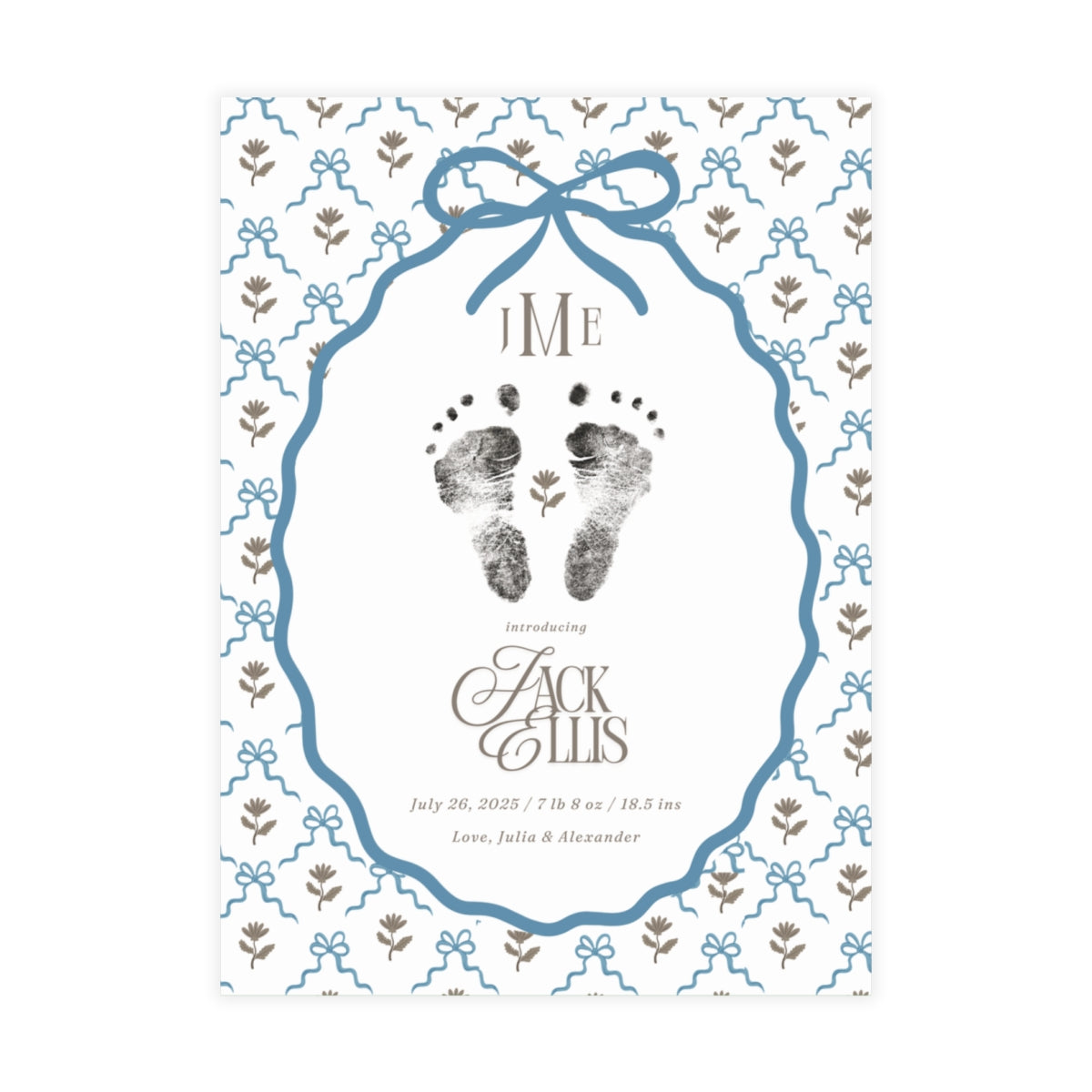 Birth Announcement - Floral Monogram (5 x 7)
