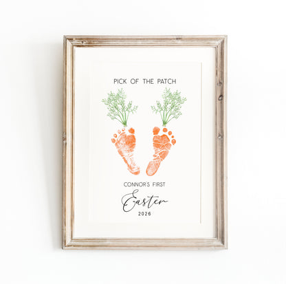 Framed keepsake with baby footprints and text on a white background