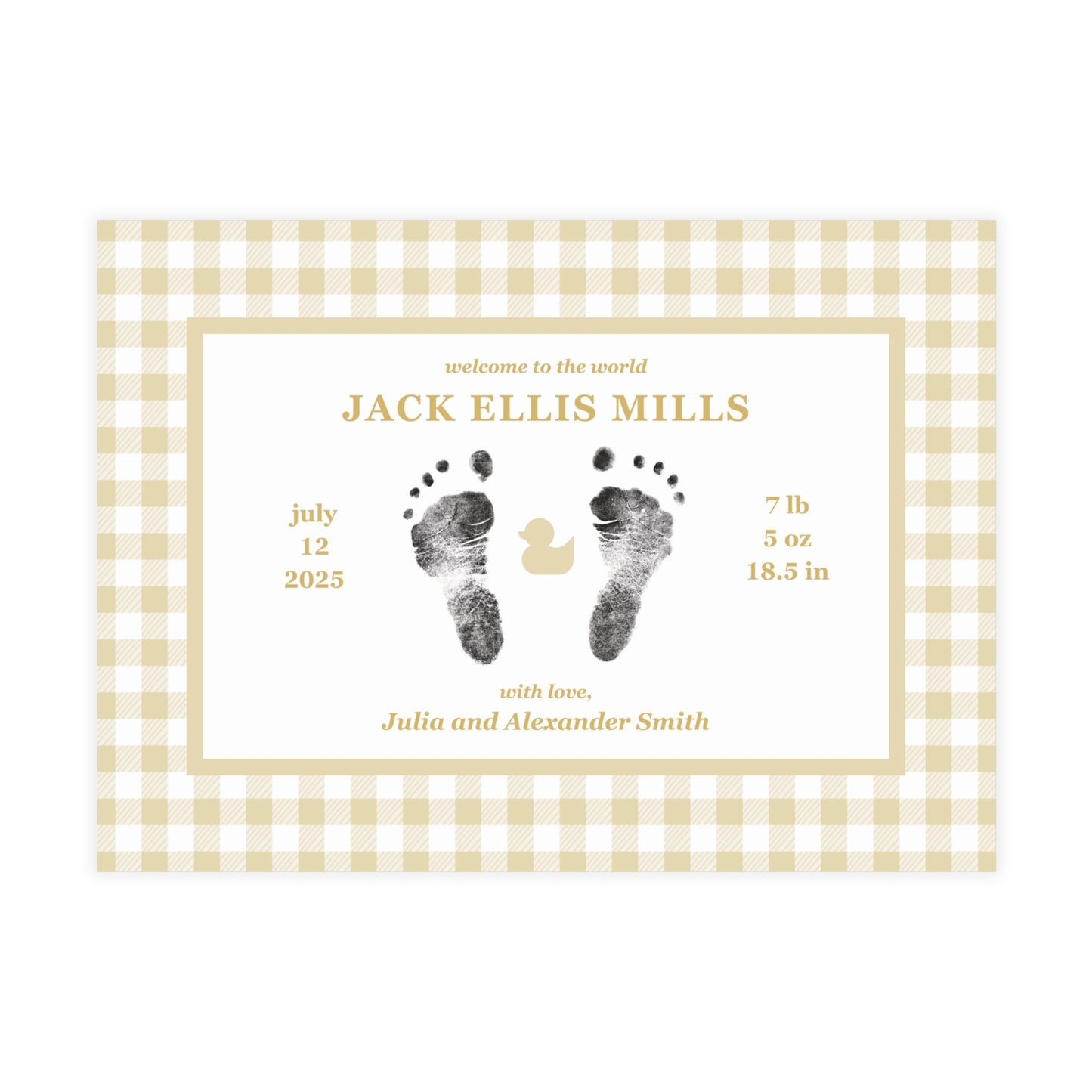 Birth Announcement - Classic Gingham (7 x 5)