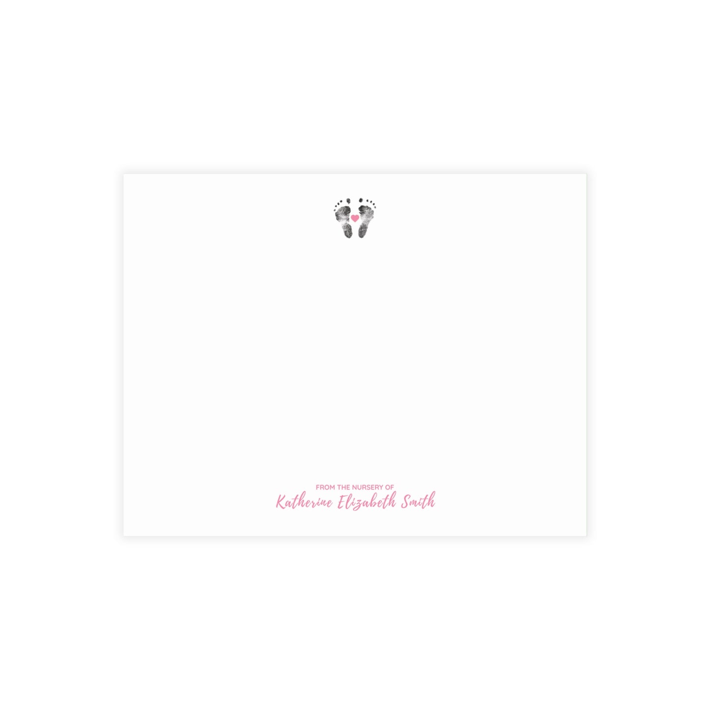 Baby footprints on a white background with 'Katherine Elizabeth Smith' text.