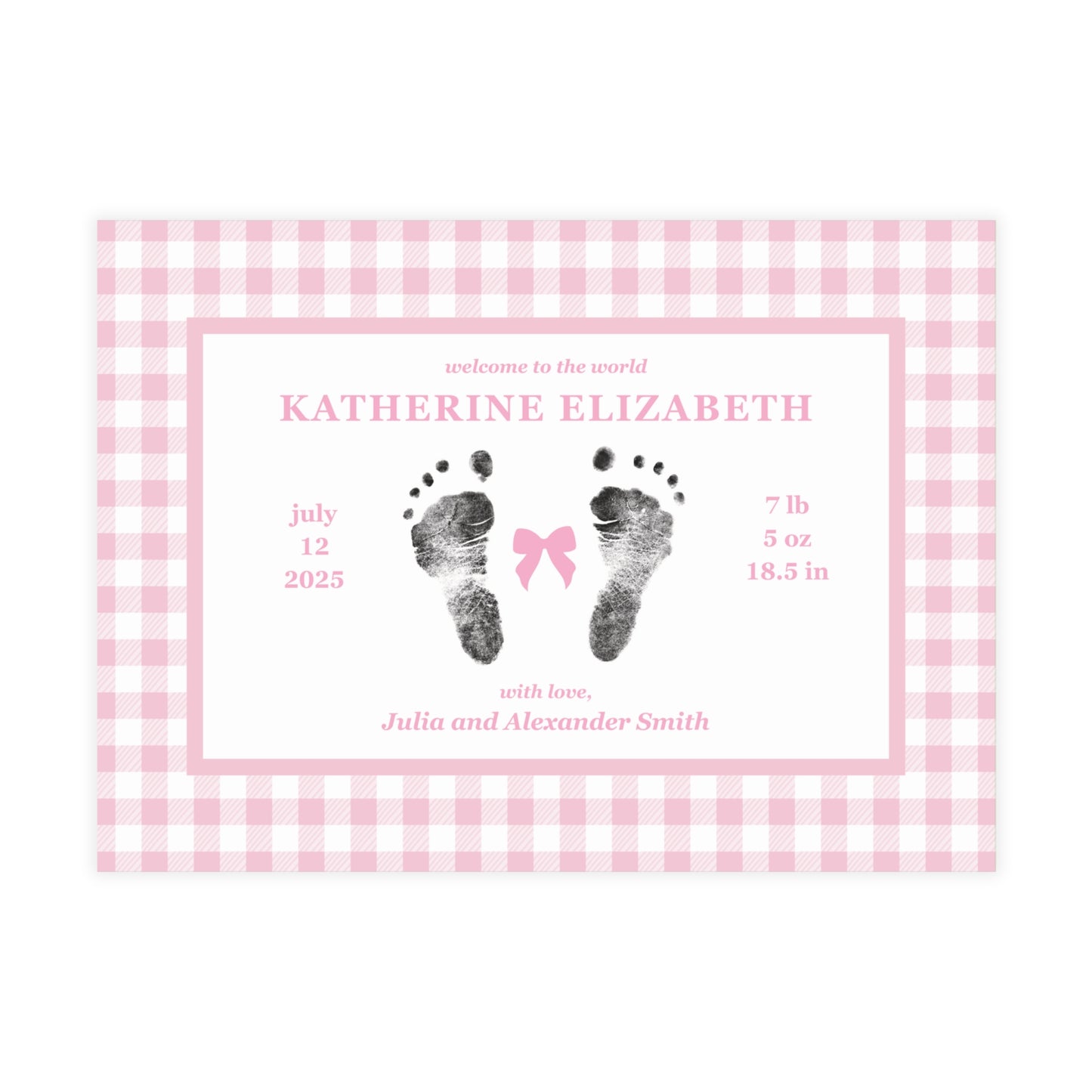 Birth Announcement - Classic Gingham (7 x 5)