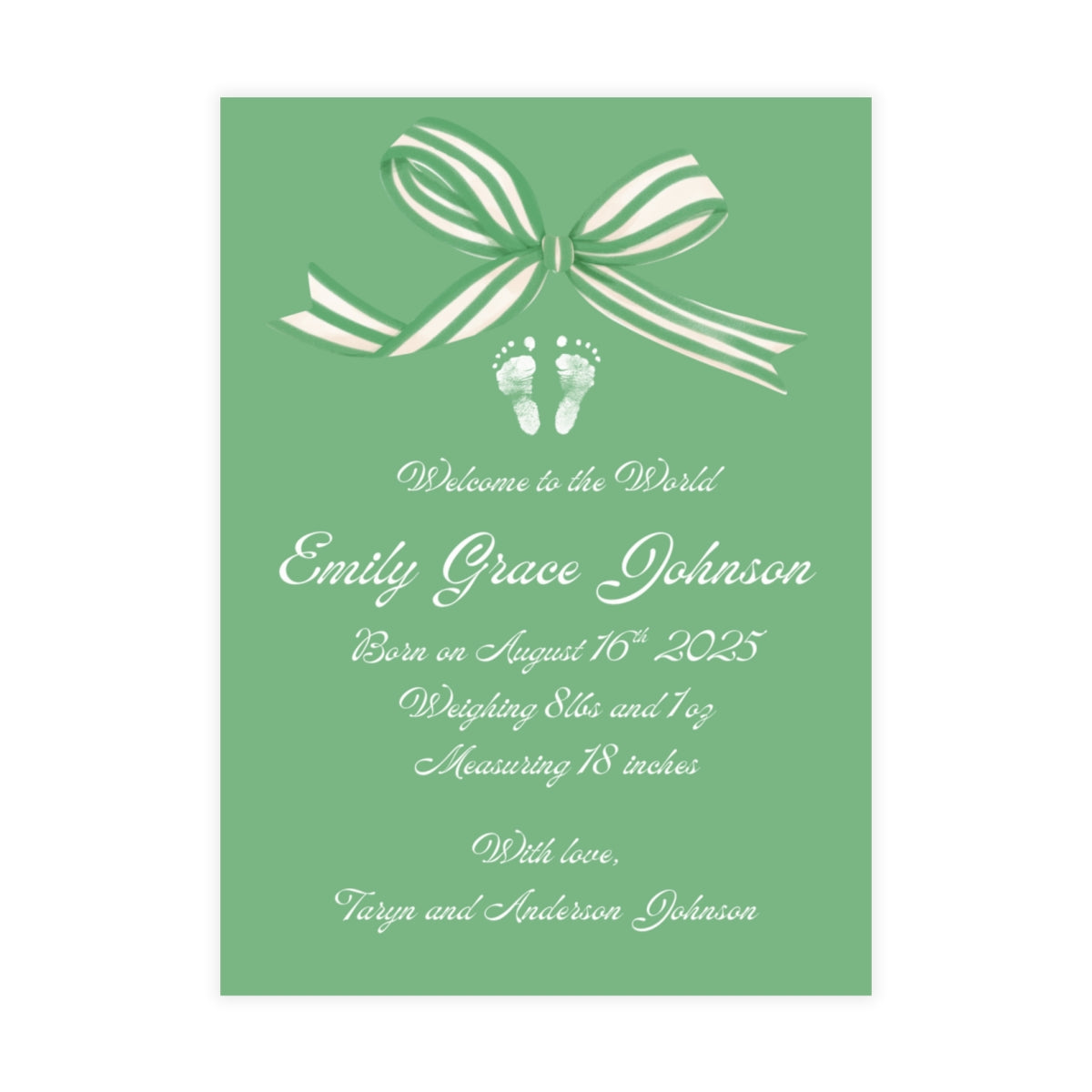 Birth Announcement - Classic Bow (5 x 7)