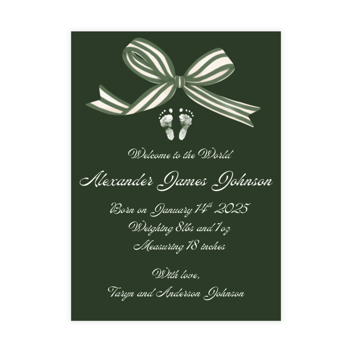 Birth Announcement - Classic Bow (5 x 7)