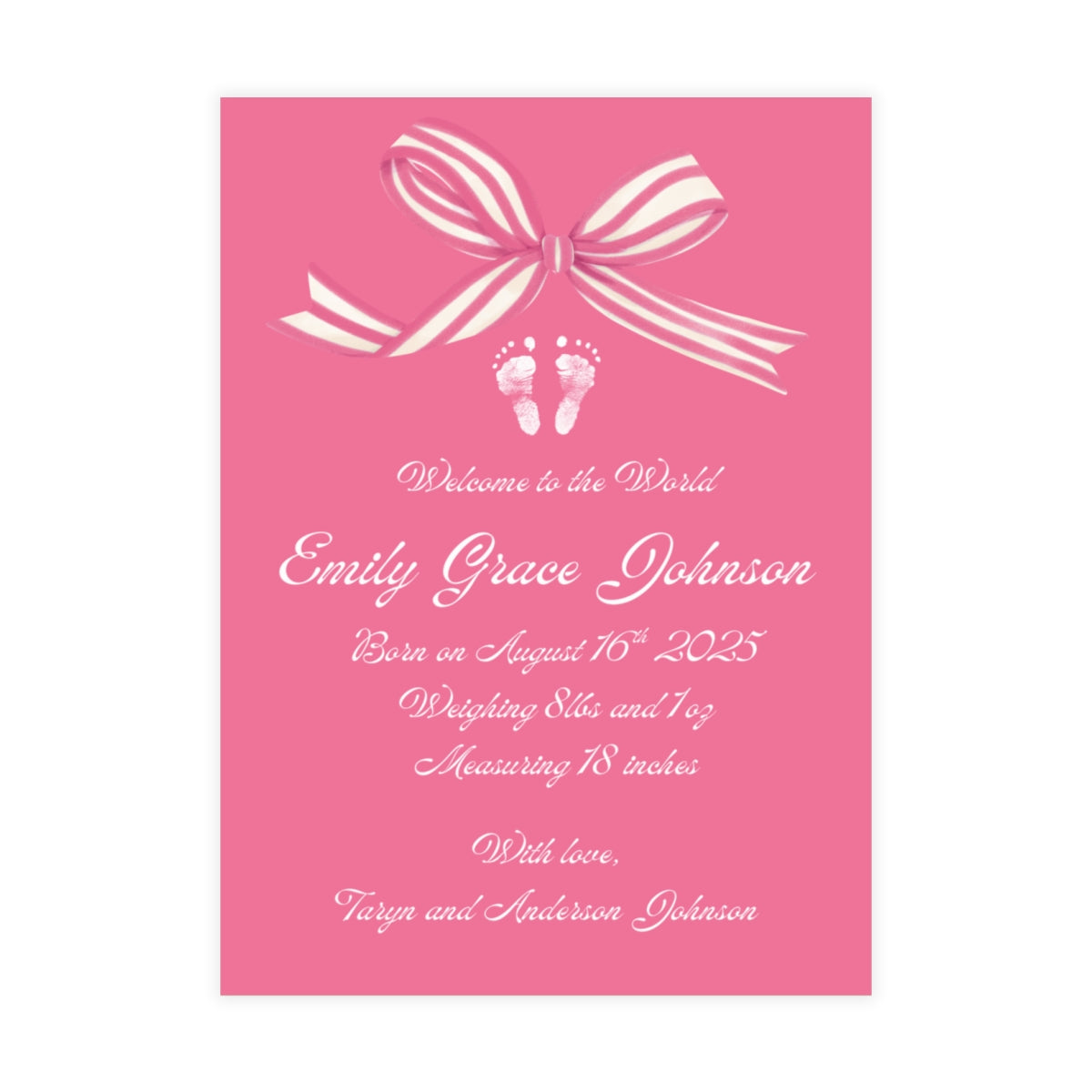 Birth Announcement - Classic Bow (5 x 7)