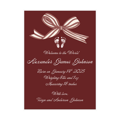 Birth Announcement - Classic Bow (5 x 7)