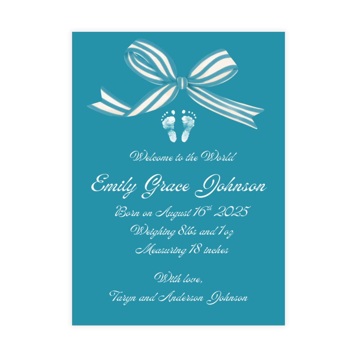 Birth Announcement - Classic Bow (5 x 7)