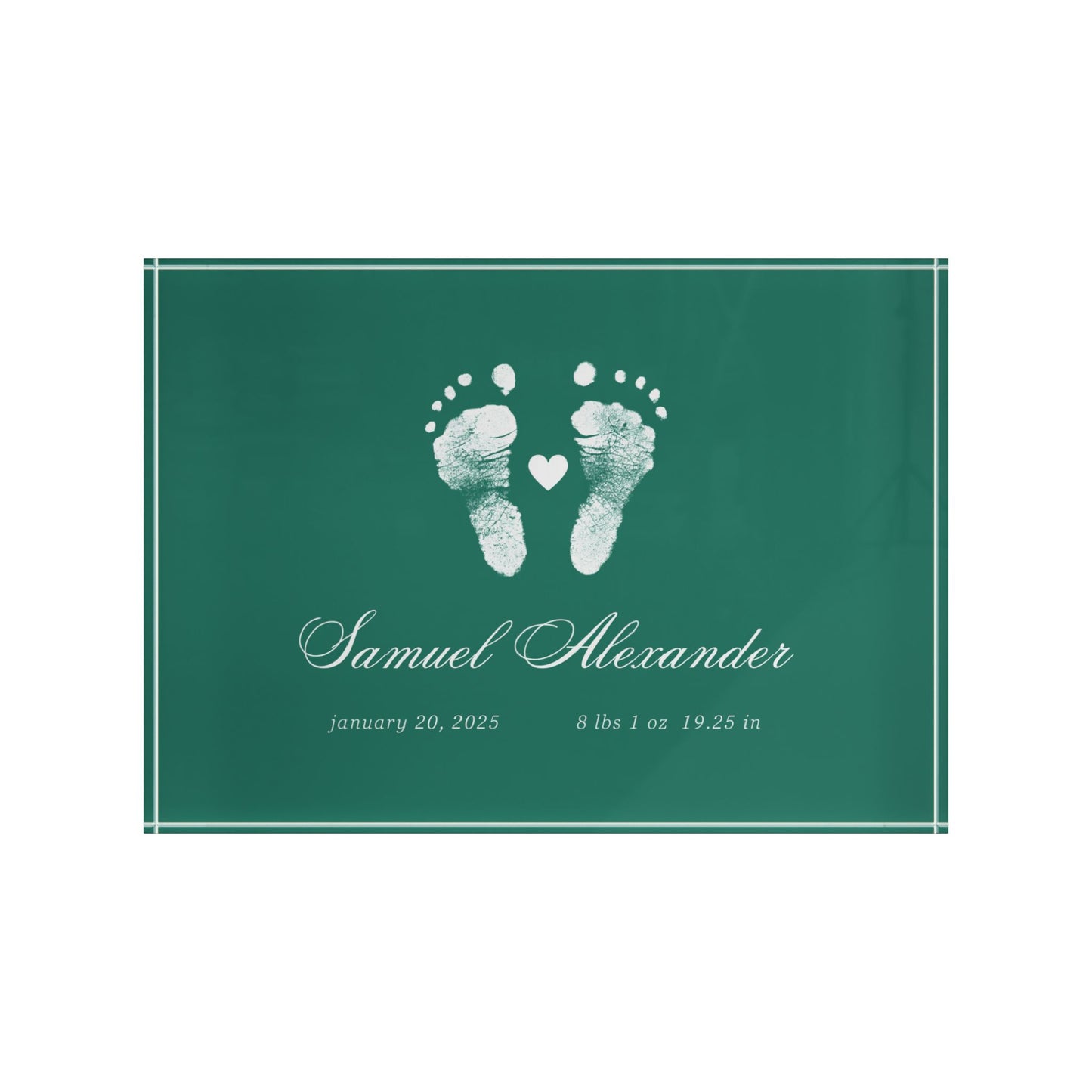 Dark Green acrylic block with white baby footprints and text