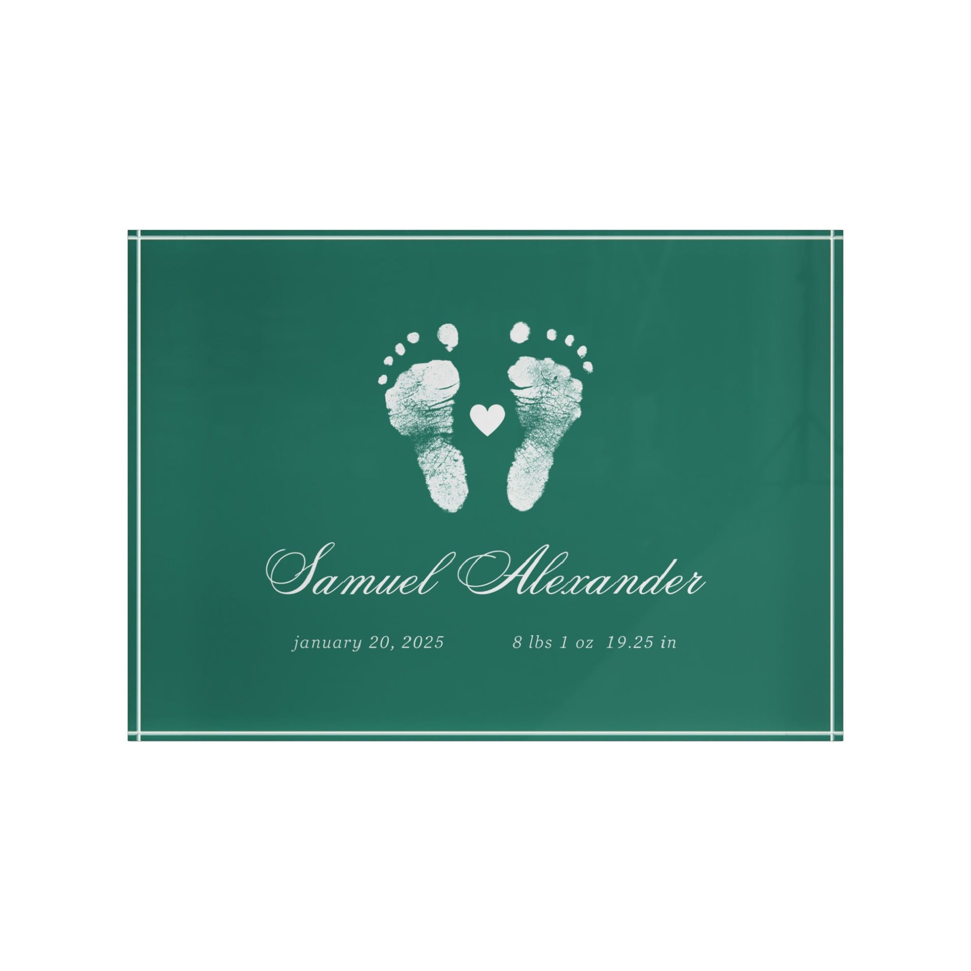 Dark Green acrylic block with white baby footprints and text