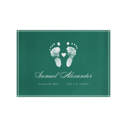 Dark Green acrylic block with white baby footprints and text
