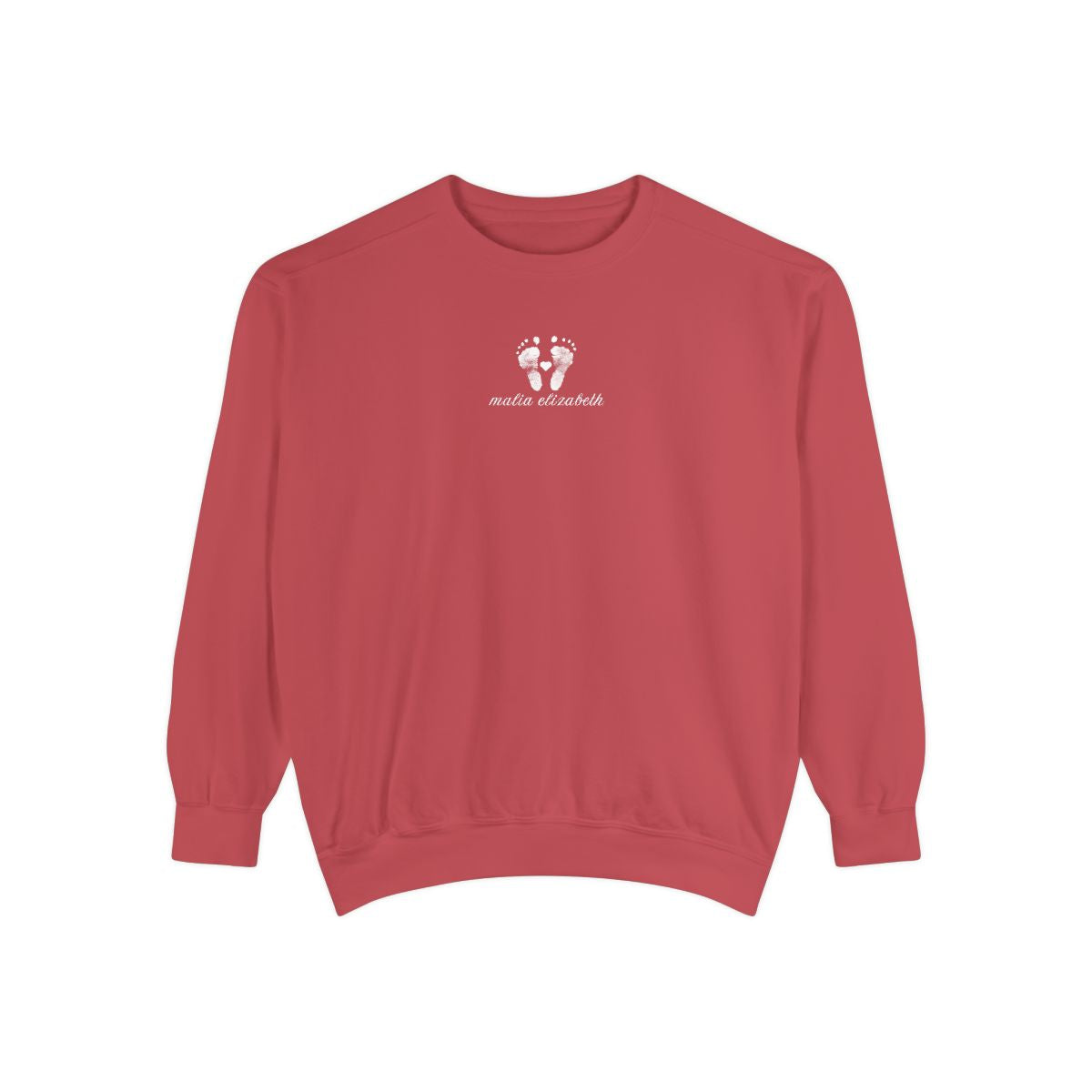 Crimson sweatshirt with a baby footprint logo