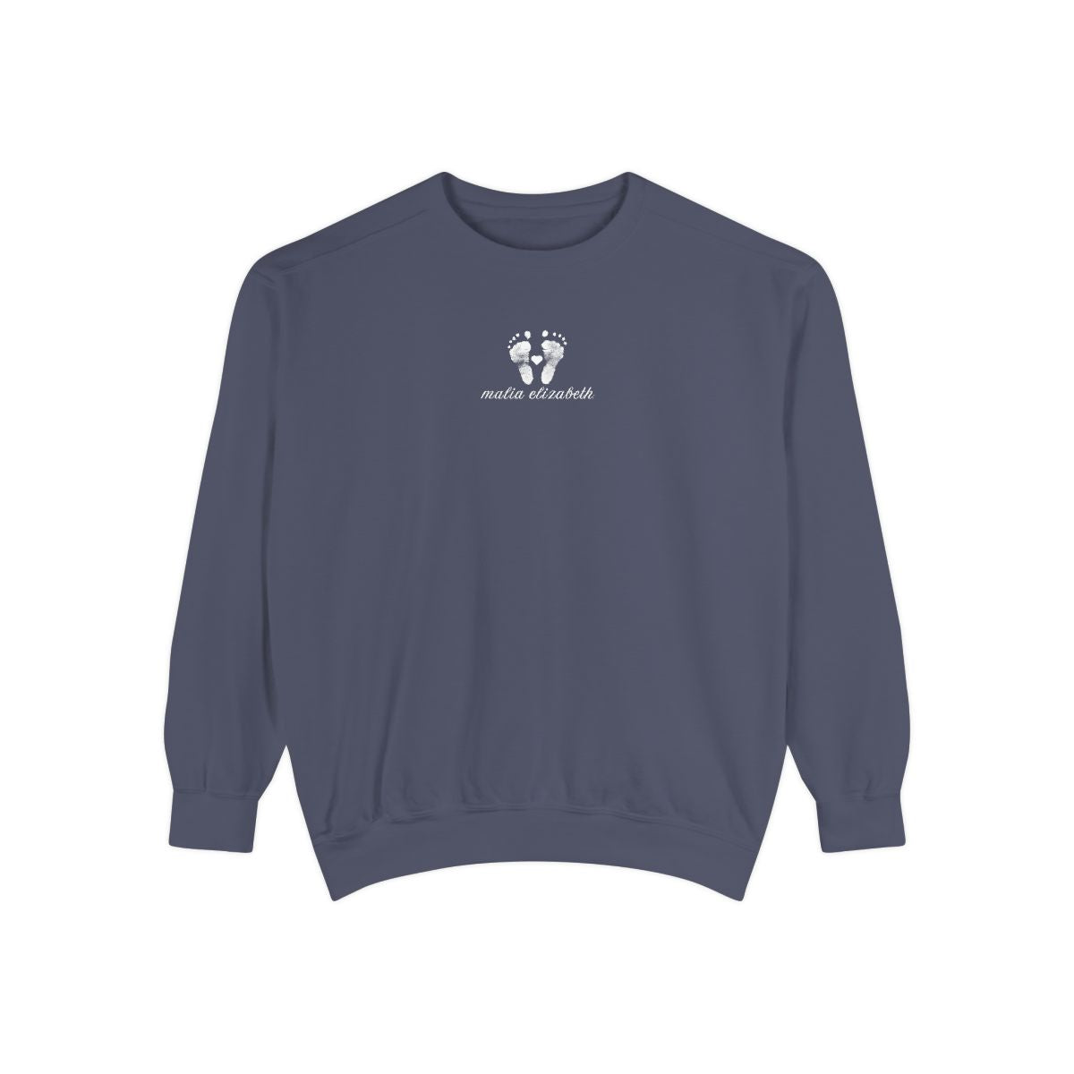 Denim sweatshirt with a baby footprint logo