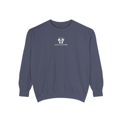 Denim sweatshirt with a baby footprint logo