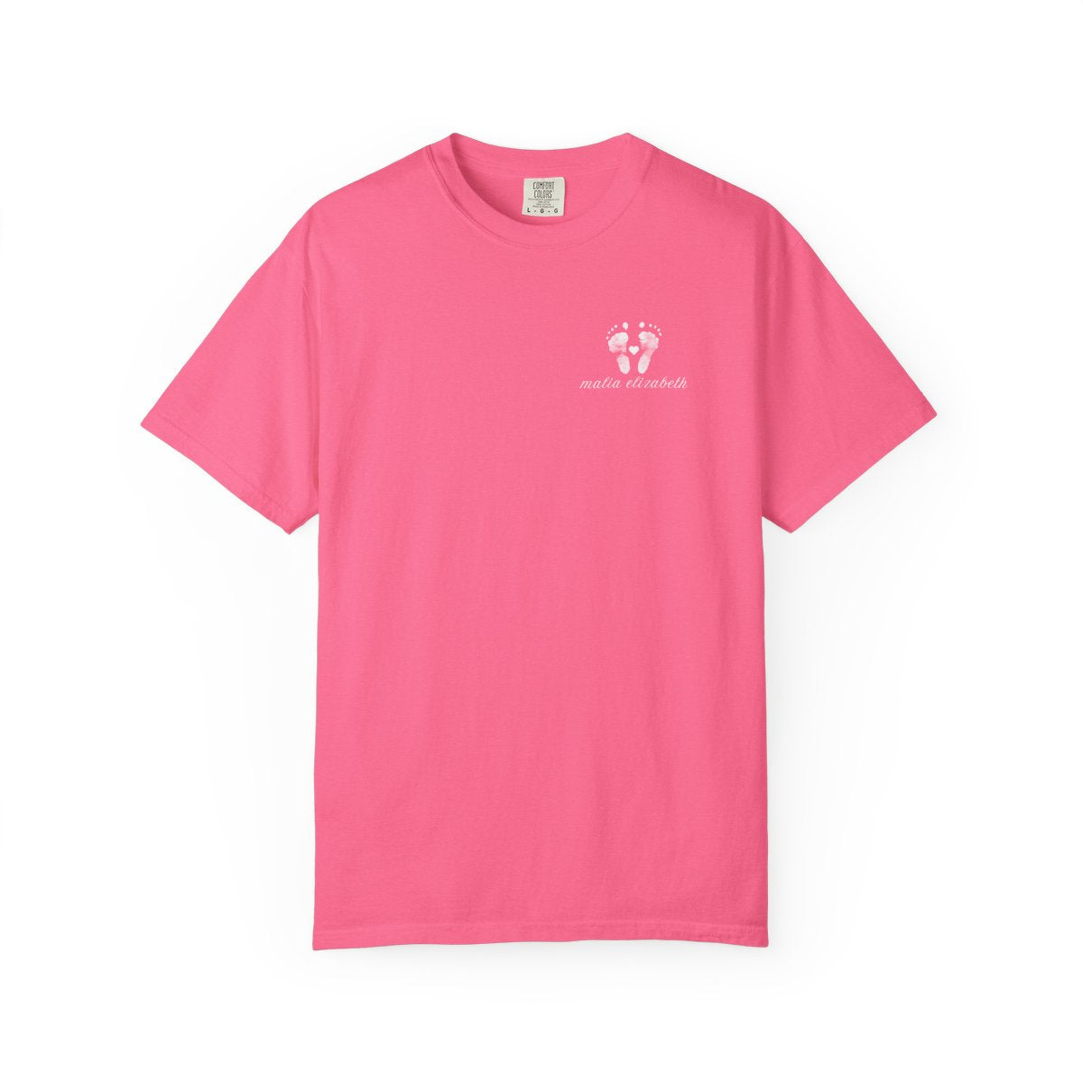 Crunchberry t-shirt with a small baby footprint logo
